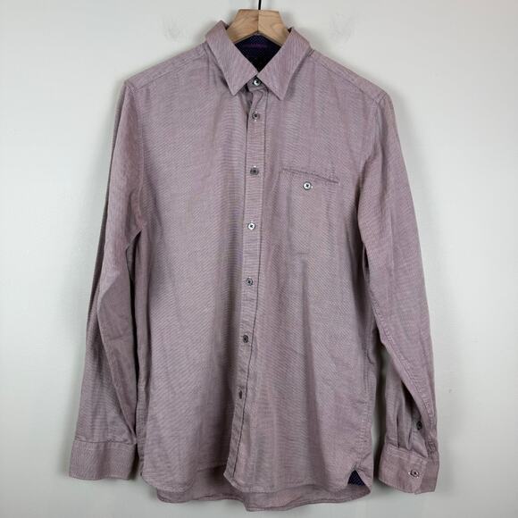 Ted Baker London Shirt Men 4 Large Pink Printed Long Sleeve Button Down Classic - Picture 2 of 8